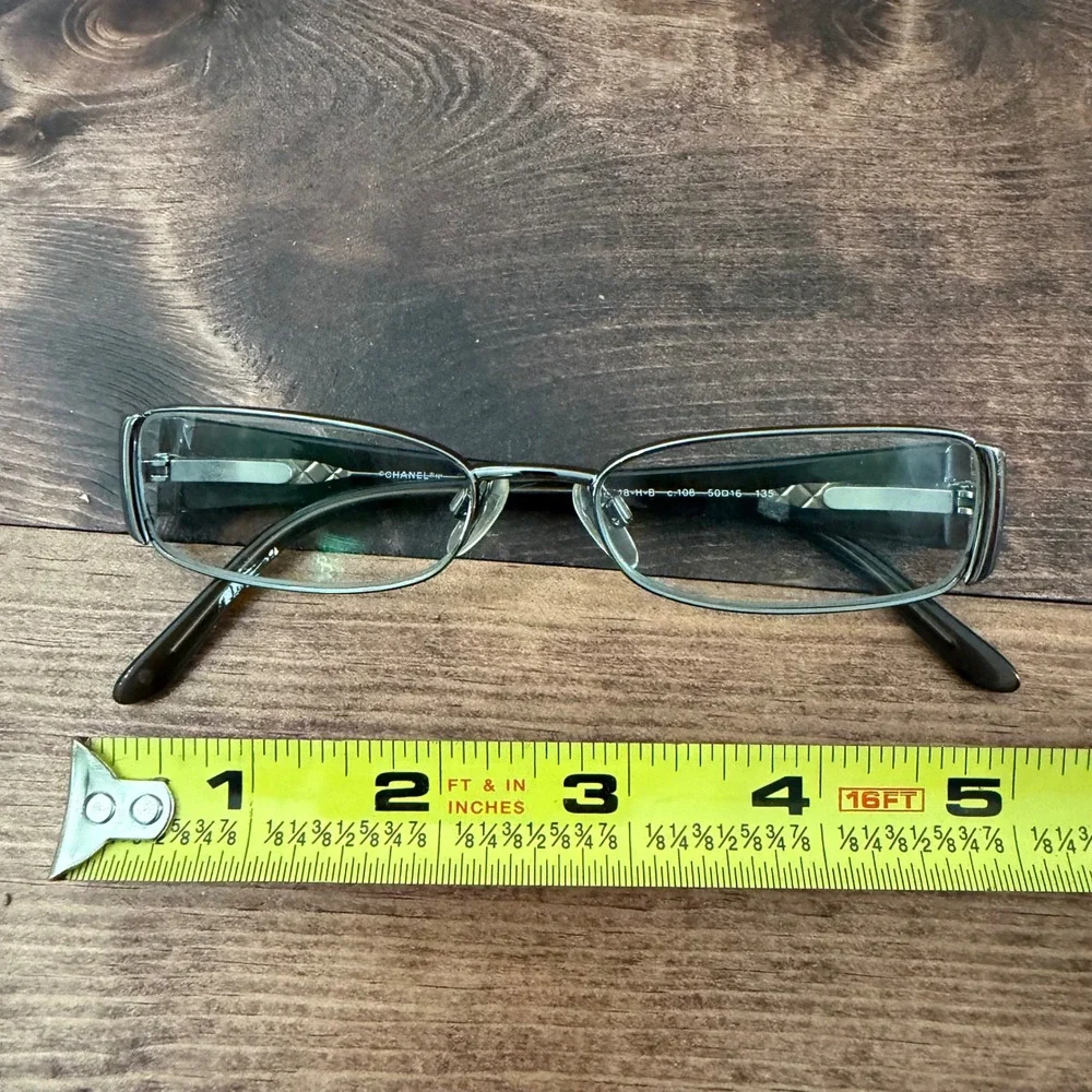 Chanel Eyeglass FRAME ONLY Gunmetal Brown Crystal Pearl CC Logo 50-16-135